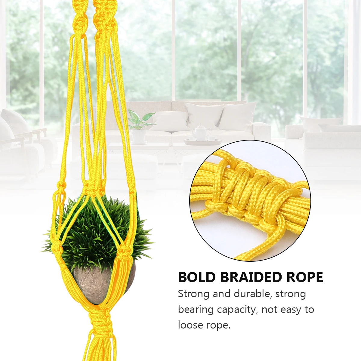 

Colorful Cotton Flowerpot Hanging Net Bag Golden Yellow Hand Knitting Design Durable Safe Indoor Outdoor Balcony Decor