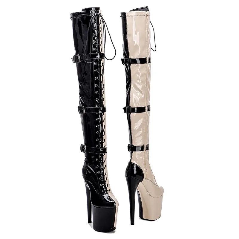 Auman Ale New 20CM/8inches PU Upper Sexy Exotic High Heel Platform Party Women Boots Nightclubs Pole Dance Shoes 230