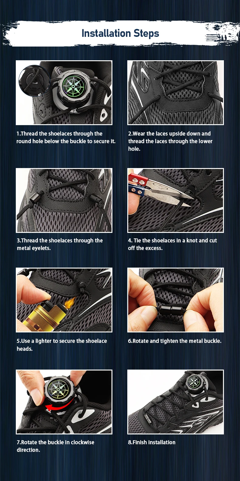 Drehbare Schnürsenkel-Schnallenverriegelung, Schnellverschluss ohne Schnürsenkel, bequemes Schuhzubehör für Laufschuhe, Sneaker, Sportschuhe und Freizeitschuhe für Damen, Herren und Kinder. – Detail 7