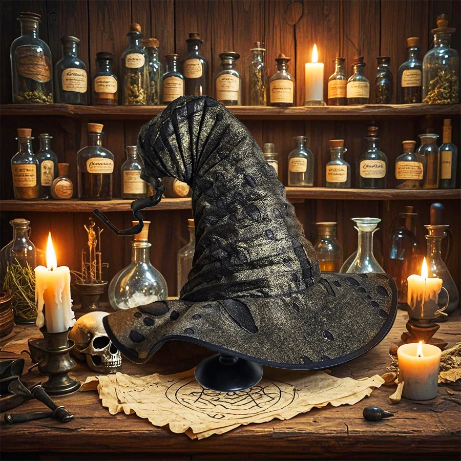 El sombrero de bruja dorado vibrante de Halloween es adecuado para fiestas de Halloween, juegos de rol y fiestas temáticas de maquillaje