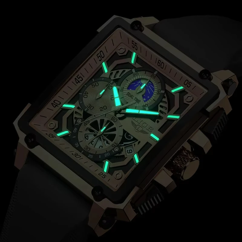 LUIK herenhorloges siliconen band militaire chronograaf waterdicht vierkant herenhorloge topmerk luxe analoog quartz horloge + doos