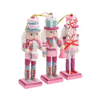 12CM Classic Christmas Pink Series Nutcracker Puppet Ornaments Desktop Decora Walnuts Soldiers Band Doll Nutcracker Miniatures