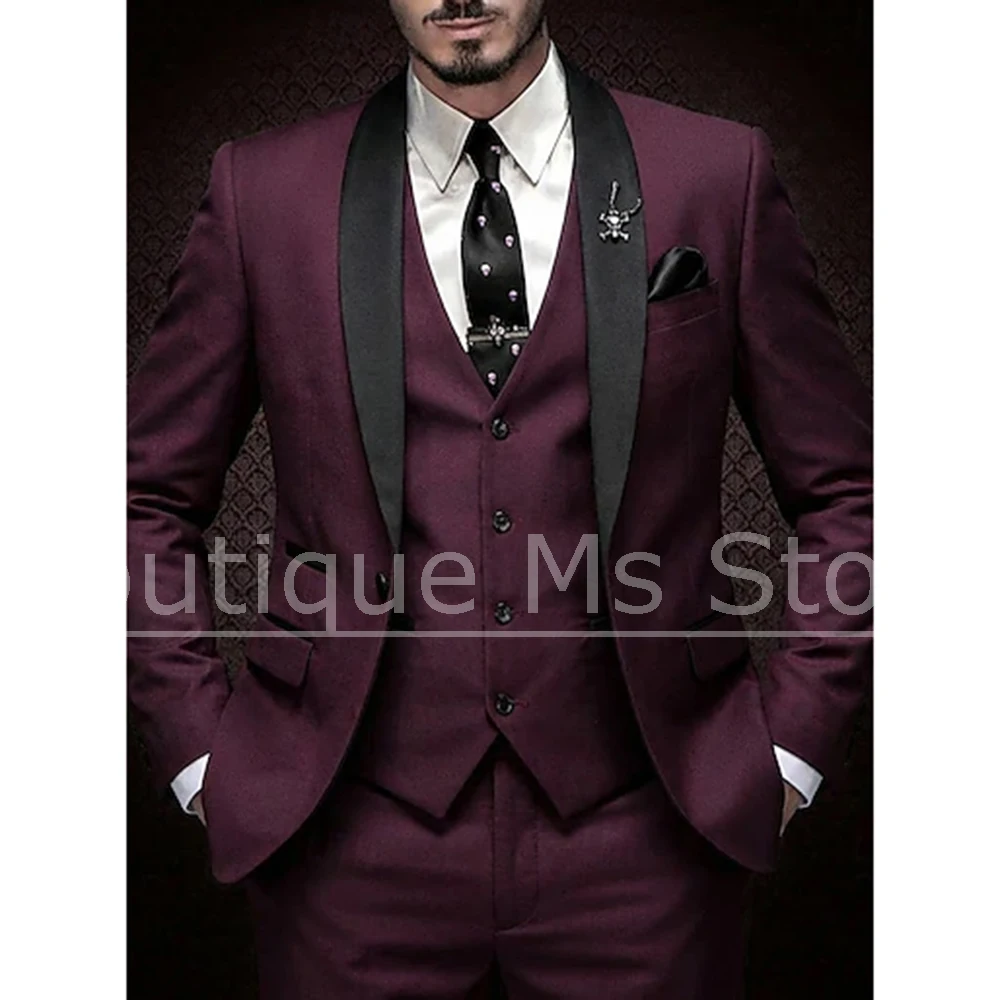

Chic Men's 3 Piece Suit Satin Shawl Lapel One Button Outfit Solid Color Fashion Elegant Formal Groom Wedding Prom Party Tuxedo