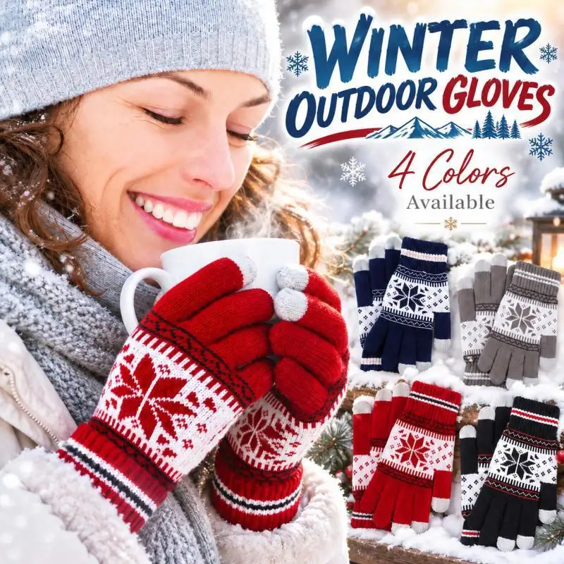Fashion Snowflake Knit Gloves, Unisex, Warm Touchscreen Gloves, Winter Thickened Thermal Gloves, Full-Finger Mittens