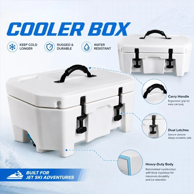 20L White Insulated Cooler Box 295100698 For Sea‑Doo RXT GTX Jet Ski PWC LinQ Compatible Marine Ice Chest Water Sports Storage