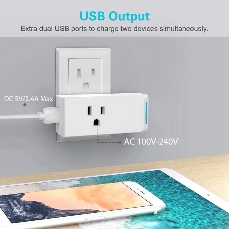 1 PCS Tuya Wifi Smart Socket Appliances Timing Function With 2 USB Ports APP Work For Alexa Google Home Voice Control US Plug