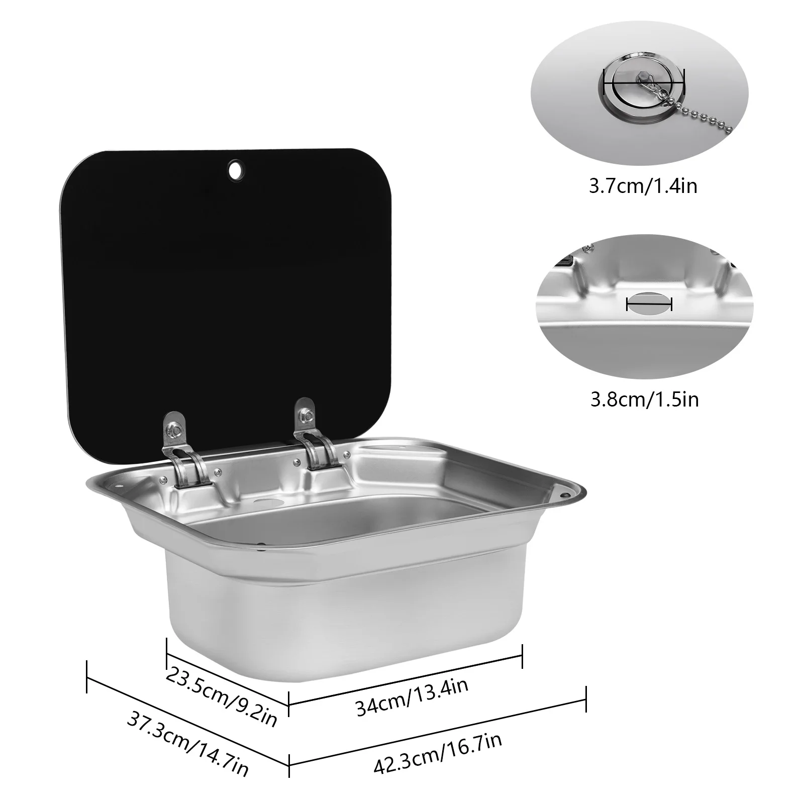 304 Stainless Steel Hand Wash Basin Sink Camper Accessories RV Sink with Tempered Glass Lid & Folded Faucet