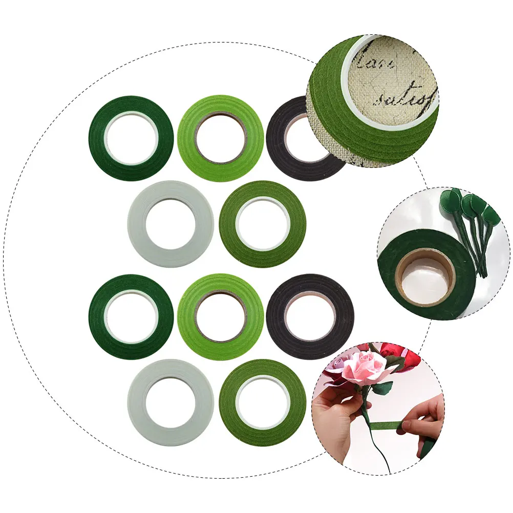 

10 Pcs Garland Paper Tape for DIY Craft Party Decorations Gift Wrapping Labeling Holiday Floral Stem Tools Green Colors Durable