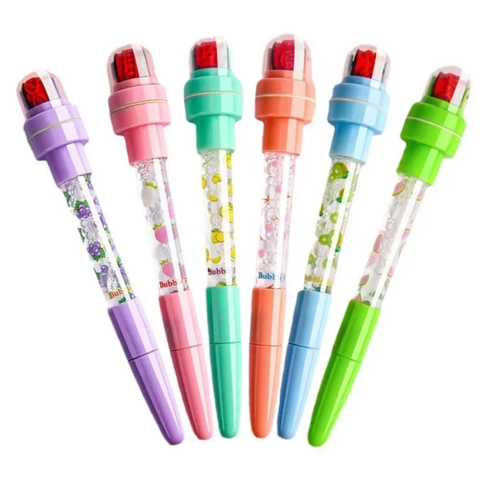 Cartoon With Light Bubbler Pen With Stamp Fidget Sensory Seal Roller Stamp Pen Multifunctional 5 In 1 Bubble Blowing Pen School