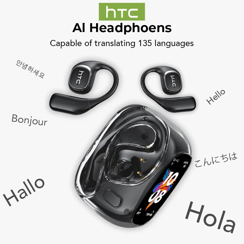HTC NE11 écouteurs Bluetooth V6.0 AI traducteur écouteurs oreille ouverte sans fil casque LCD écran basse stéréo 8 heures longue durée 3