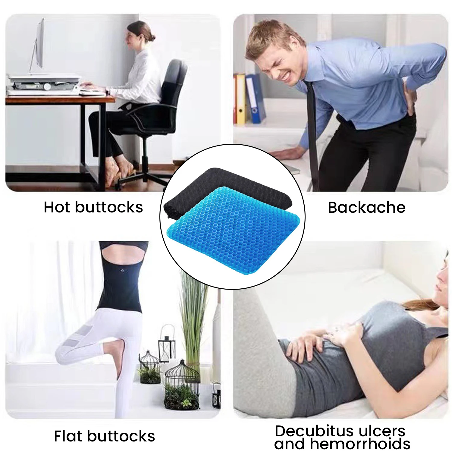 Orthopaedic Gel Seat Cushion Non-Slip Pillow Sciatica Coccyx Pain Relief Home Office Car Lower Back Support Memory Foam Seat