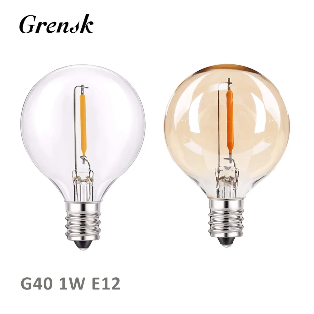 Vintage LED Filament Bulb E12 Screw Socket 1W Warm White 2200K G40 Outdoor Street Garland Replacement Bulb Christmas Decoration