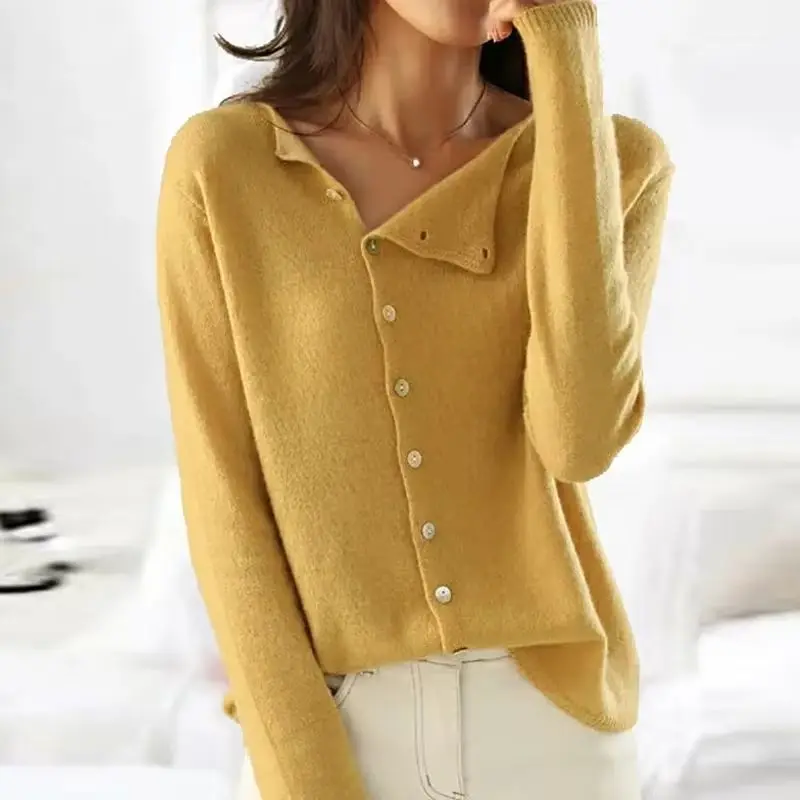 

Autumn Winter New Worsted Spring And Autumn Women Cardigan Round Neck Knitwear Solid Color Fashion High-grade Knitwear
