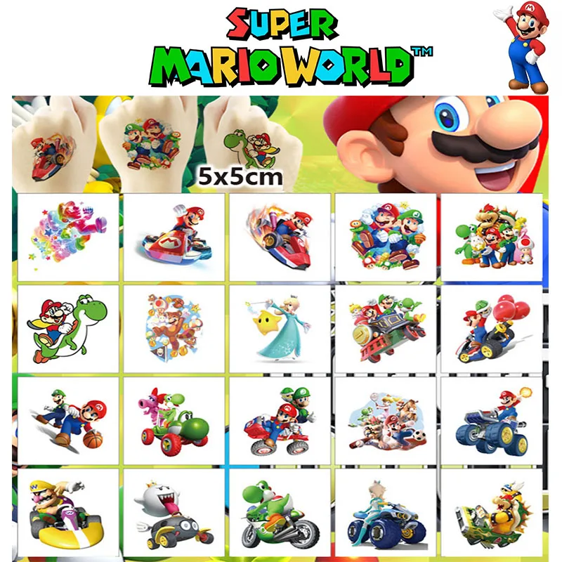 Super Mario Series Tattoo Stickers Cartoon Anime Figure Waterproof Temporary Stickers Twenty Lovely Pictures Kid Festival Gifts