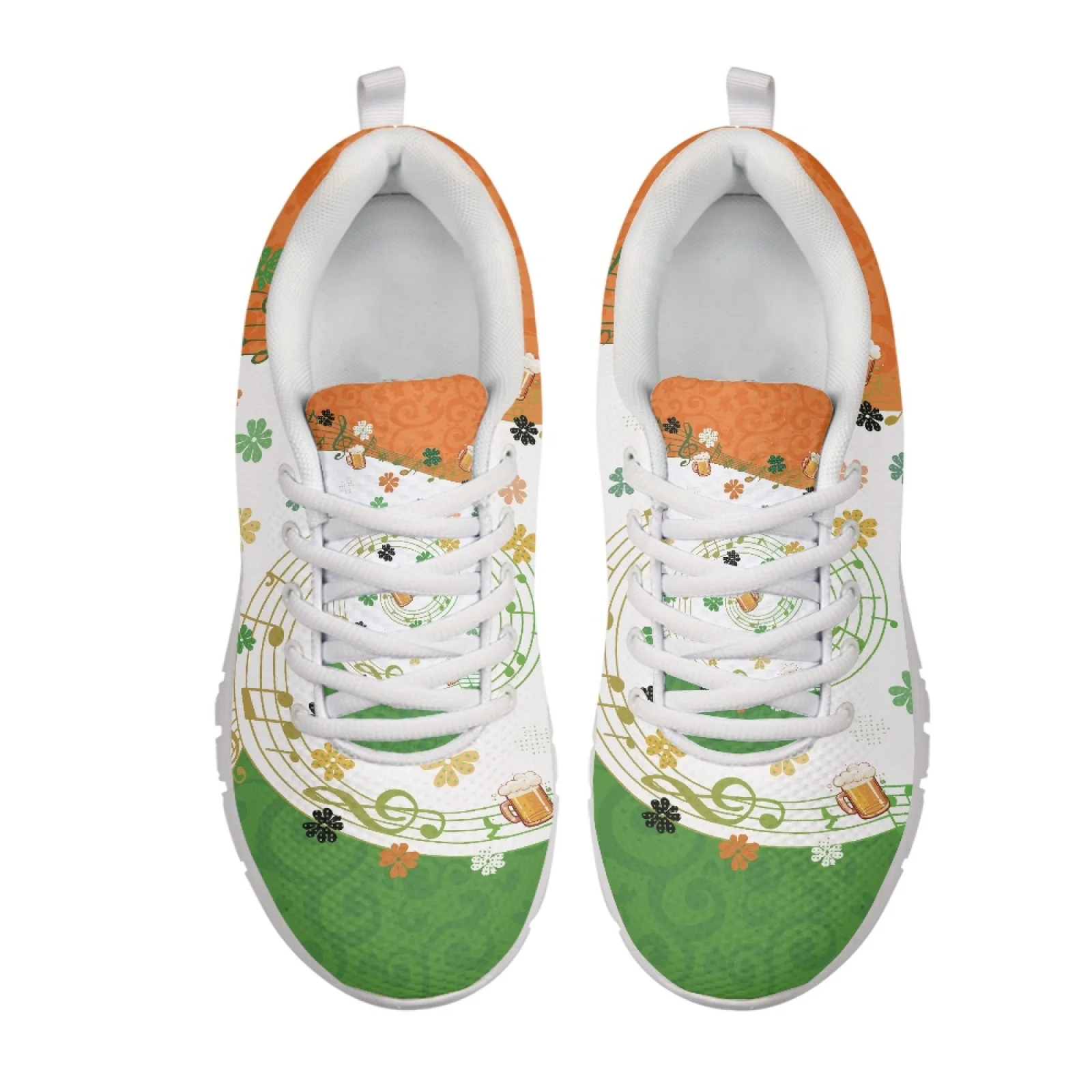 Coloranimal St. Patrick's Athletic Walking Sneakers Featuring Green Clover, Mesh EVA Sole Lace up Shoes for Tennis and Gym