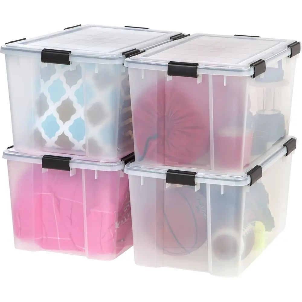 

4-Pack Large Plastic Storage Bins with Lids and Secure Buckles for Weather-Resistant Organization