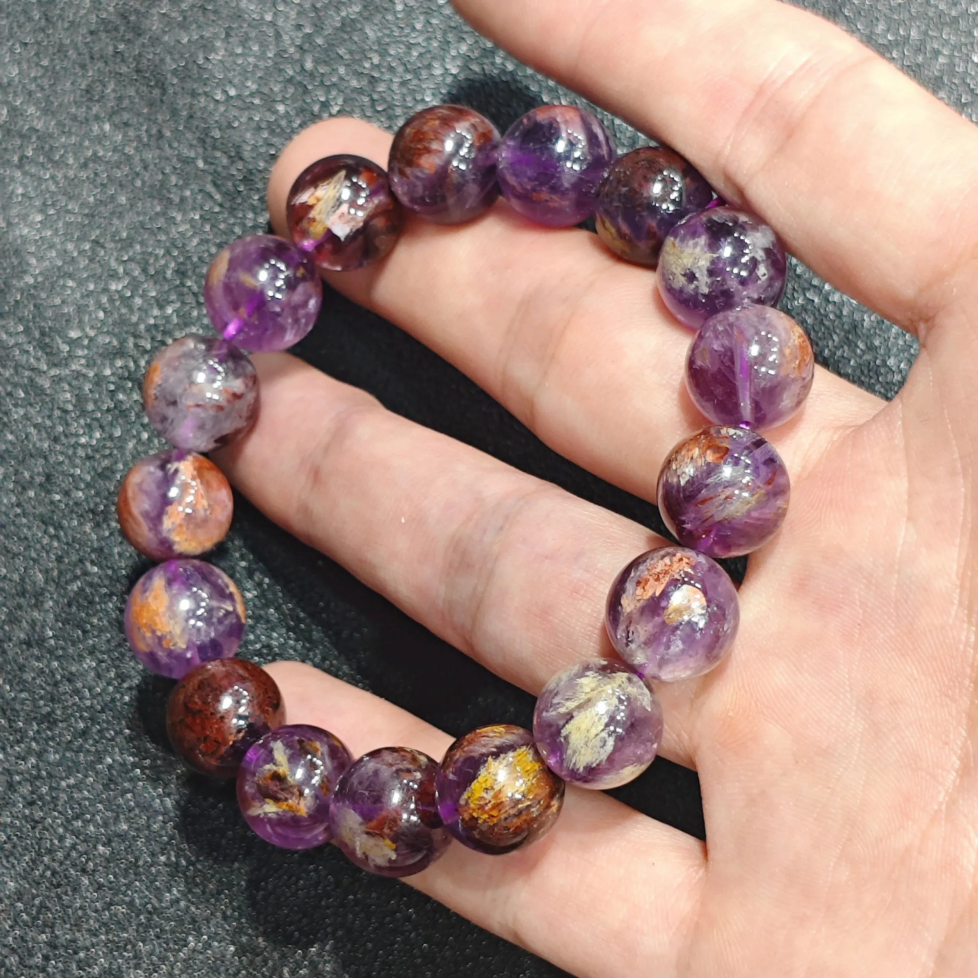 Semi Translucent 12mm Purple Phantom Quartz Stretch Bracelet Natural Gemstone Spherical Bead Wristlet Aesthetic Present