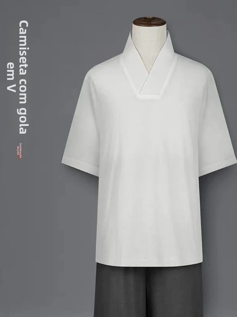 nova-camiseta-masculina-de-manga-curta-em-seda-gelada-estilo-chines-daofu-com-gola-v-tamanho-grande-traje-tradicional-hanfu