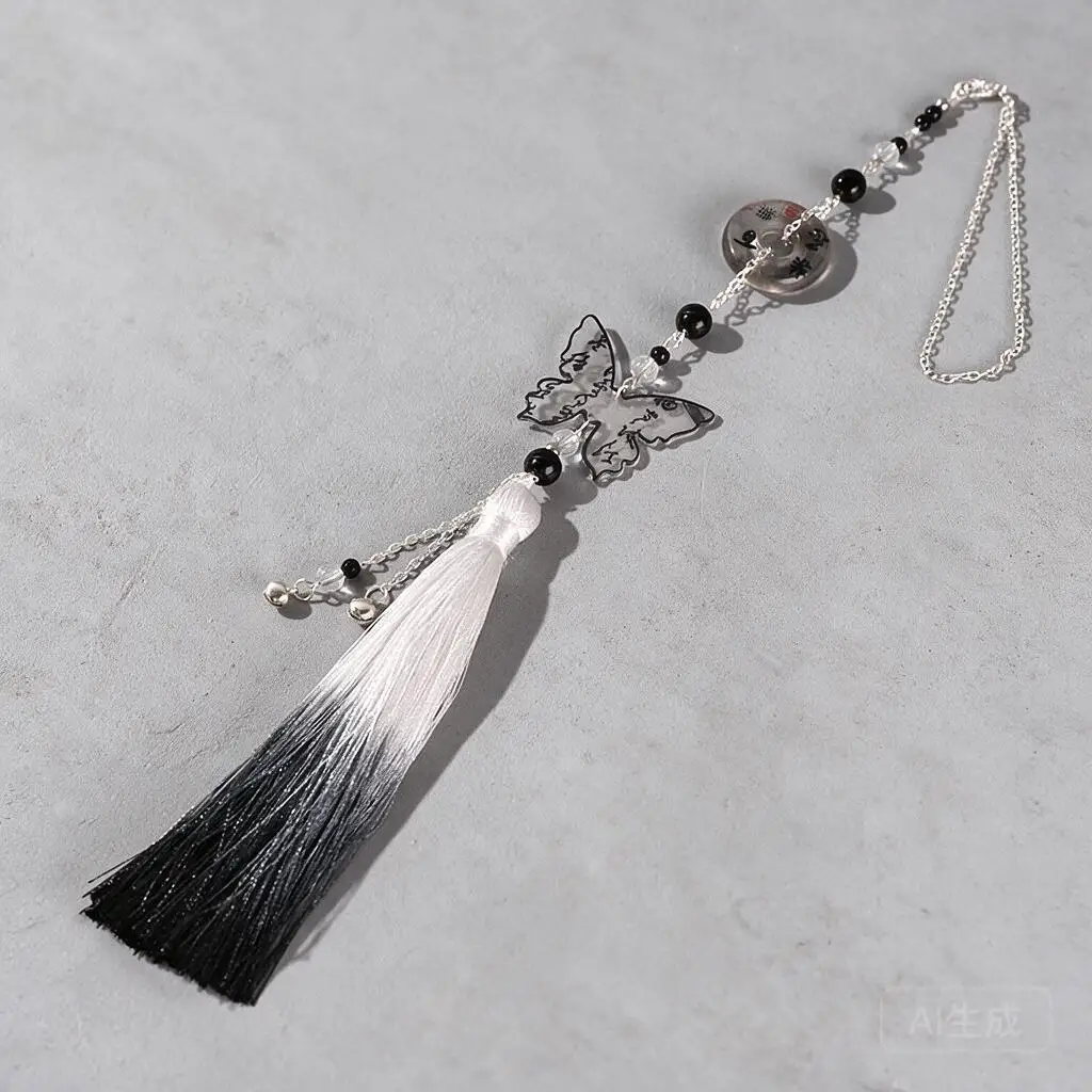 Chinese Style Glazed Bead Butterfly Pendant Long Ombre Tassel Waist Fob For Hanfu Horse Face Skirt Warring States Robe Accessory