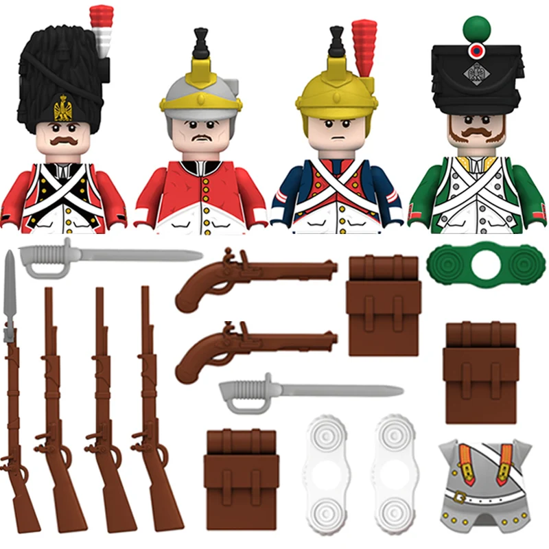 Military Building Blocks Solider Figures Toy Gift Weapons Guns Accessories Napoleonic War France UK Italy Russian Full Printing