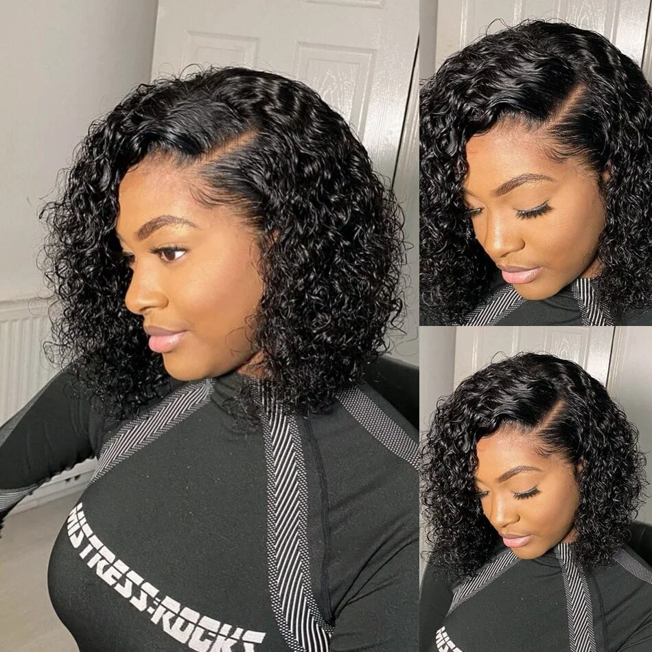 Bezklejowe ludzkie włosy Brazylijskie krótkie peruki z kręconymi włosami typu Kinky Lace Frontal Wigs Wet And Wavy Pre plucked Hairline Ready To Go Wigs For Woman