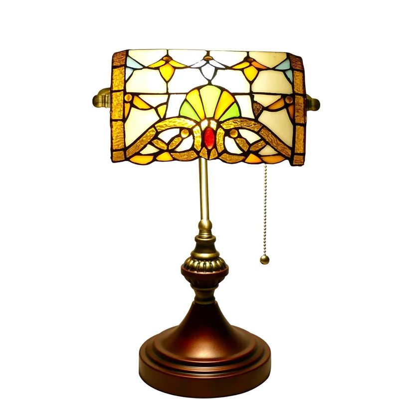 

Beige Baroque Style Banker Desk Light Table Lamp Stained Glass Bankers Desk Lamp Banker Table Lamp