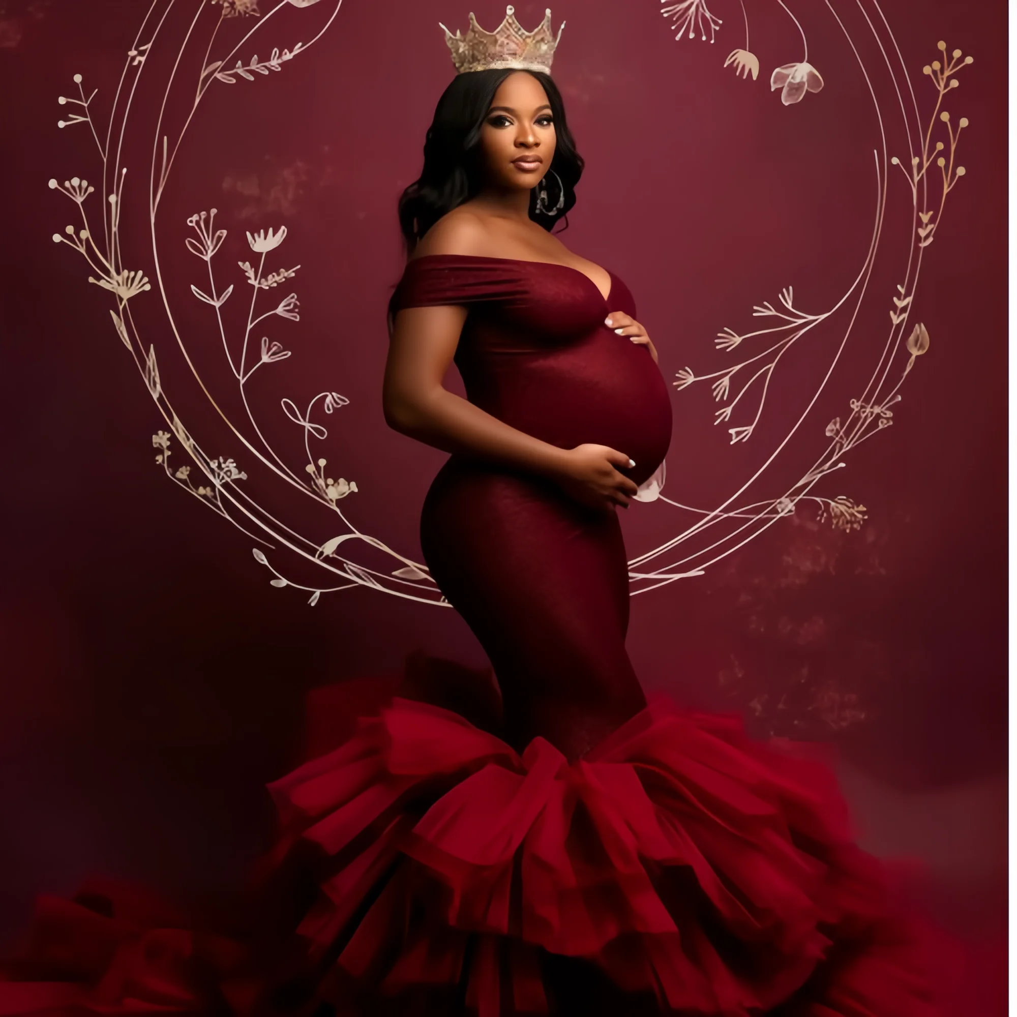 Dark Red Mermaid Maternity Dresses for Photoshoot Tulle Tiered Pregnant Vestidos De Noche Photo Women Baby Shower Robes