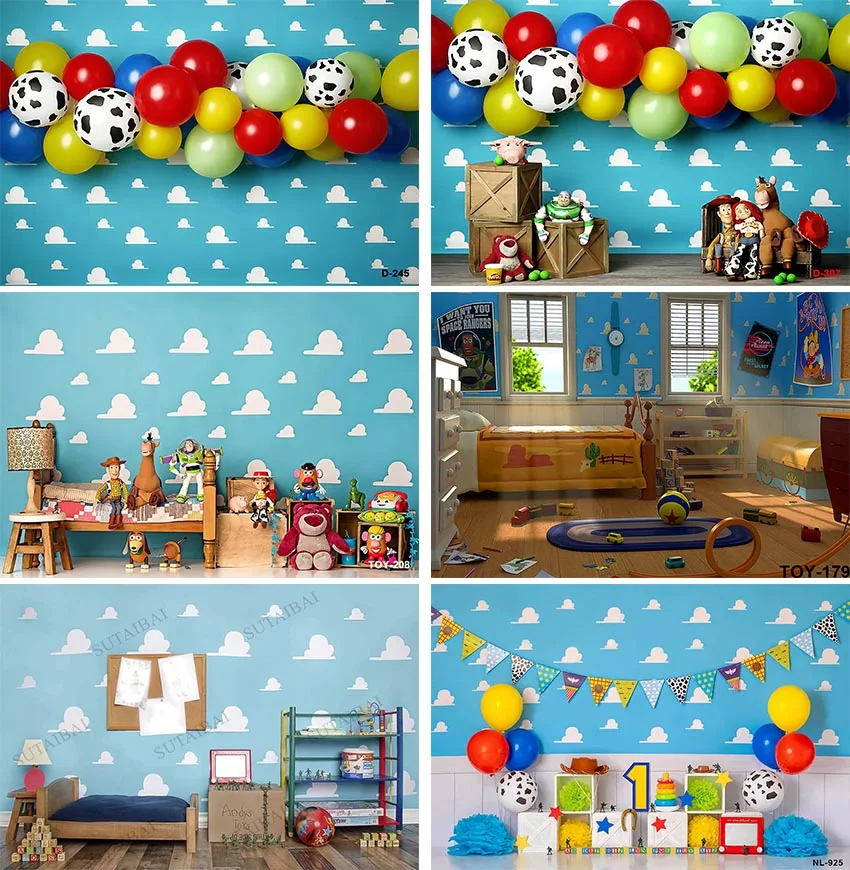 Disney Toy Story Photography Backdrop Boy Birthday Photo Backdrop Baby Shower Custom Decor Banner Poster Photo Booth Backdrop