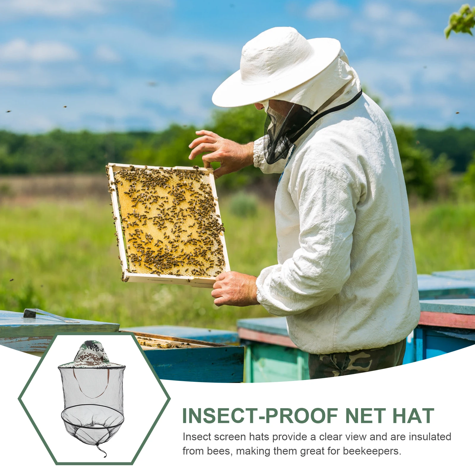 

2 Pcs Hats for Men Mosquito-proof Fisherman's Sun Women Fishing Netting Mesh Hood Cap and Bee Dark Green Outdoor Miss
