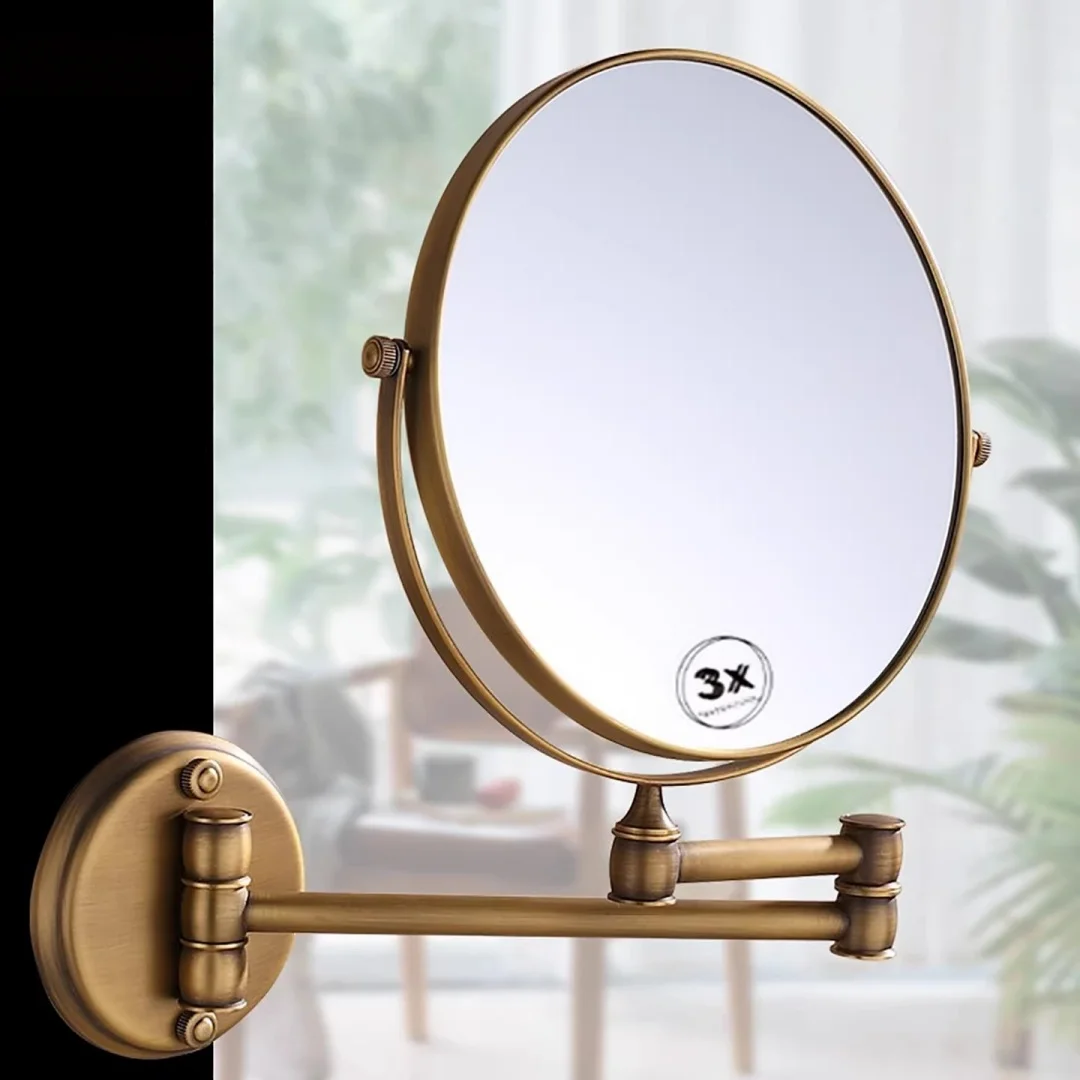 

Wall mounted Folding Brass Antique Cosmetic Mirror 3X:1X magnifying Dressing Mirror 8 Inch Makeup Mirror Black Bathroom Mirror