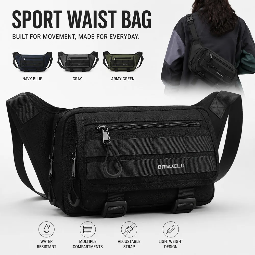 Outdoor Sports Men's Waist Pack Multifunctional Hiking Hunting Chest Bag Large Capacity Crossbody Bag Riding Single Shoulder Bag