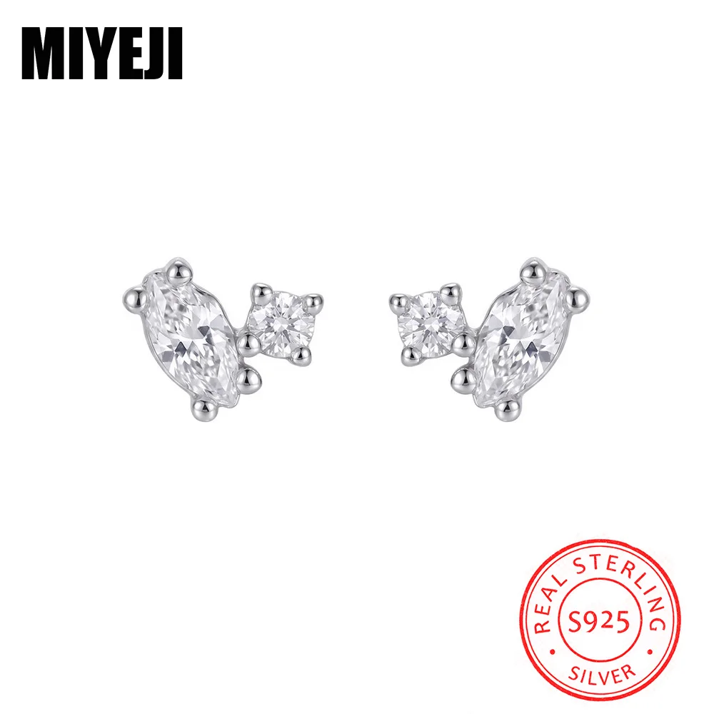 MIYEJI Real 925 Sterling Silver Claw Inlaid Oval Zircon Mini Stud Earrings For Women Daily Wear Cute Light Luxury Fine Jewelry