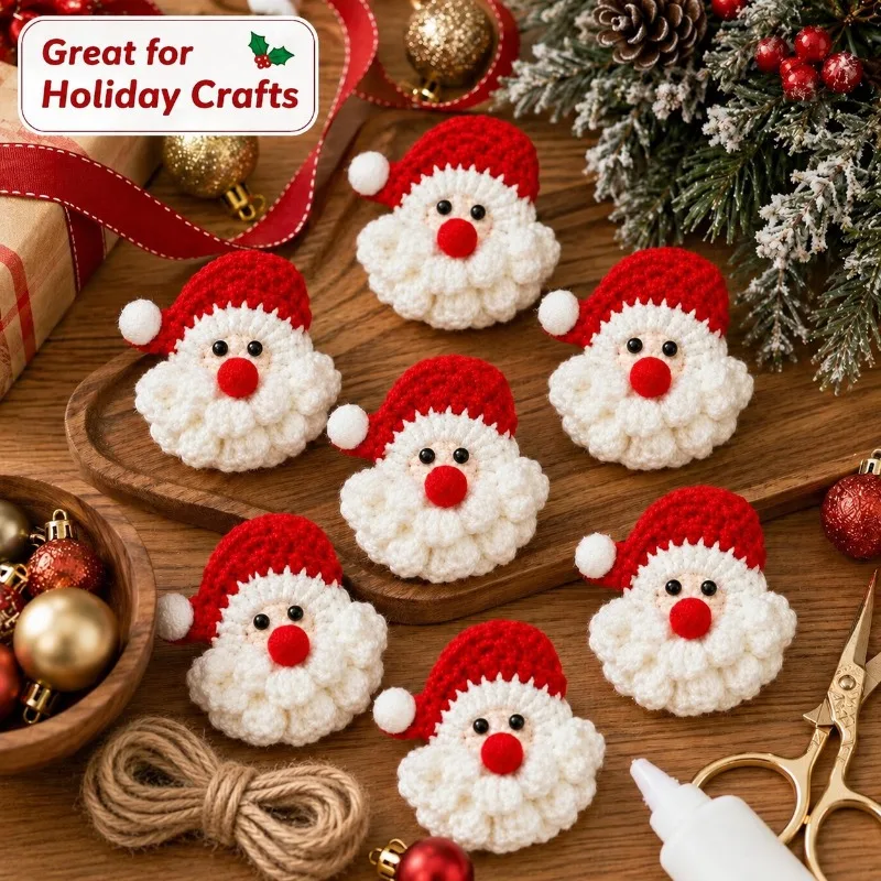 1set Christmas Crochet Santa Garland Set with Jute Rope Handmade Home Fireplace Wall Hanging Decoration