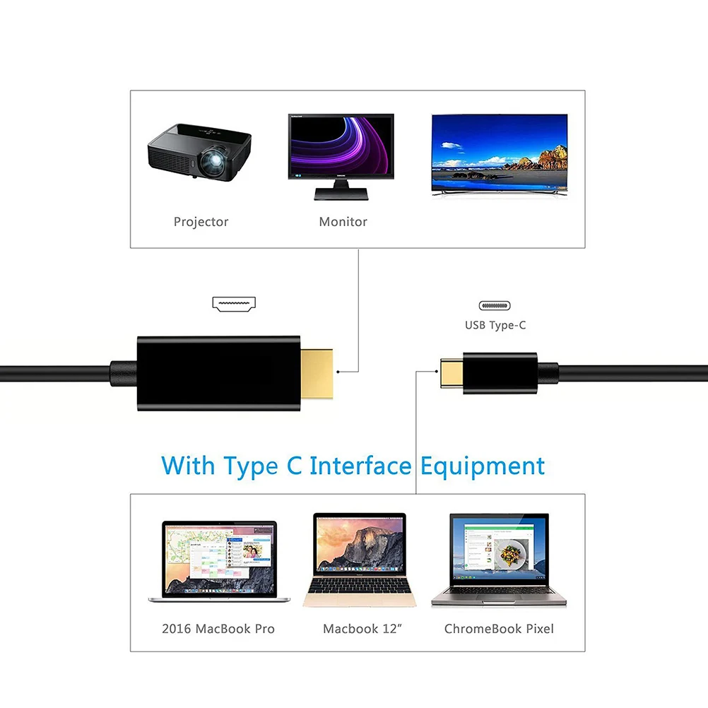 

1.8M Usb 3.1 Type-C To Vga Adapter Cable Black Ultra-Thin Mini Abs Support 4K Hd For Laptop Monitor Projector Type C