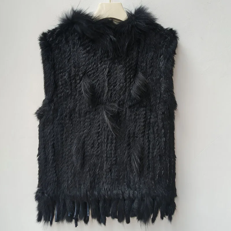 2025 Autumn Knitted Real Rabbit Fur Vest Women Warm Winter Genuine Fur Gilets Female Causual Genuine Fur Waistcoat