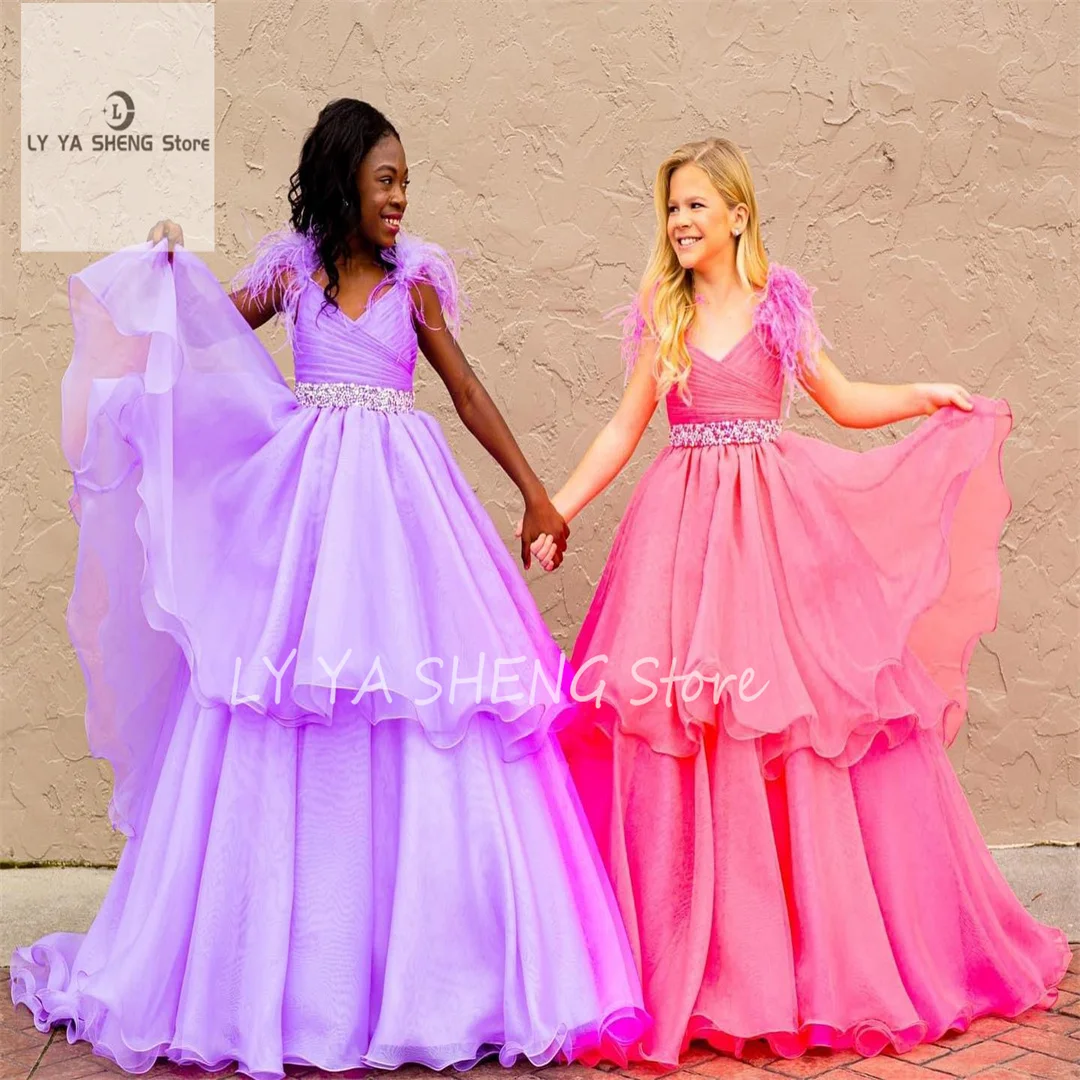 Neue weiße Blume Mädchen Kleid Kristalle Federn Organza kleines Kind Geburtstag formelle Party Kleid Kleinkind Teenager preteen winzige junge jun