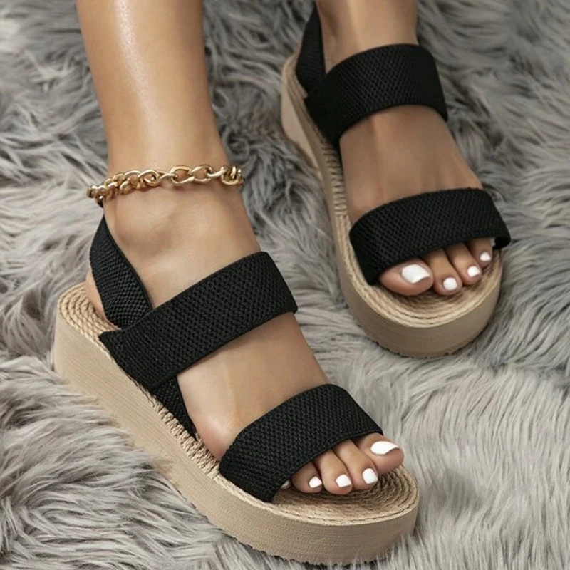 Nieuwe Minimalistische Slingback Wedge Sandalen Outdoor Zomer Lichtgewicht Slides Effen Kleur Dikke Bodem Dames Schoenen Vrouwelijke Sandalen