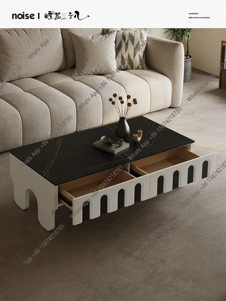 Kk French Retro Rock Slab Coffee Table Small Apartment Household Light Luxury Modern Designer High-end Atmospheric Coffee Table