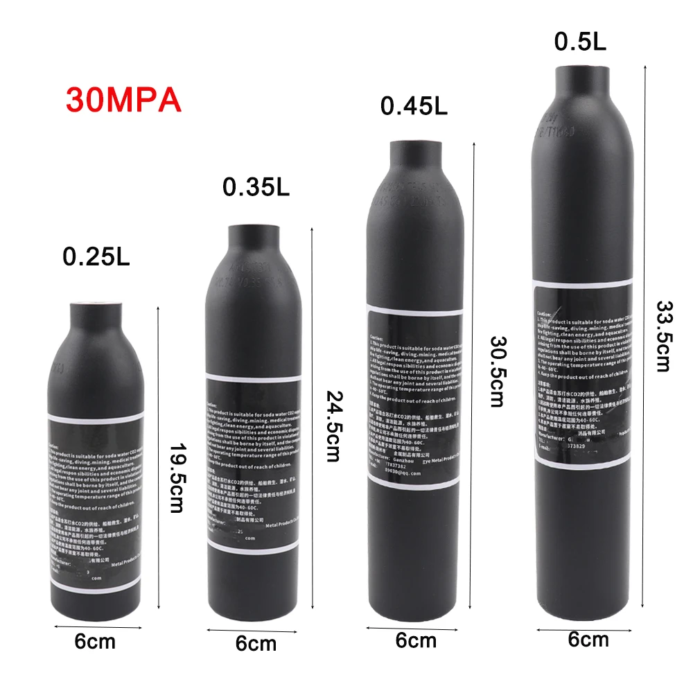 4500psi aluminium co2 cylindr akvárium vzduch komora m18x1.5 nitka vysoký měrný tlak 300bar cylindr kyslík plyn láhev náplň komora