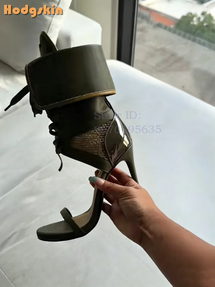 Sandal Strappy Heeled - Olivekowe, z paskami, sandały gladiatorki z