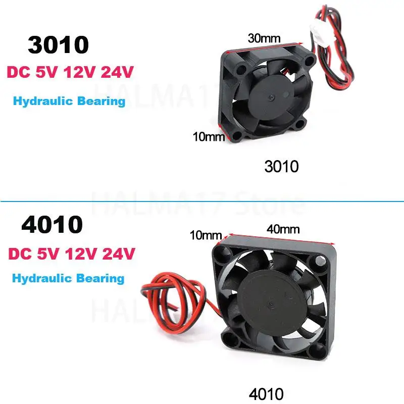 3010 4010 30x10mm 40x10mm DC Cooling Fan 5V 12v 24V For Hydraulic Bearing Brushless 2PIN 30mm 40mm  DC5/12/24V FOR 3D printer J