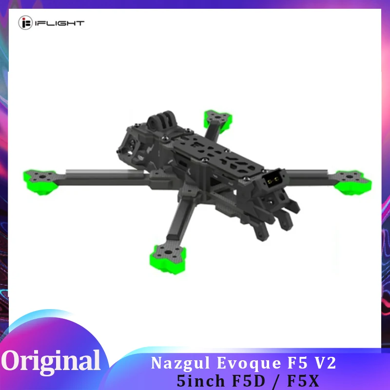 

IFlight Nazgul Evoque F5 V2 Комплект рамы FPV 5-дюймовый F5D / F5X HD / аналоговый (Squashed-X / DeadCat) с рычагом 6 мм для гоночного радиоуправляемого дрона
