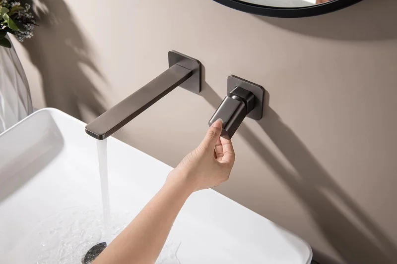 

Luxury Wall Mounted Grey Brass Bathroom sink faucet Top Quality Copper Hot cold water hand basin faucet One Handle lavabo Tap