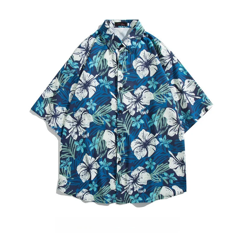 Men's Summer Seaside Surfing Short Sleeve Floral Shirt Hawaiian Beach Travel Loose Casual Handsome Half Sleeve Printed Shirt