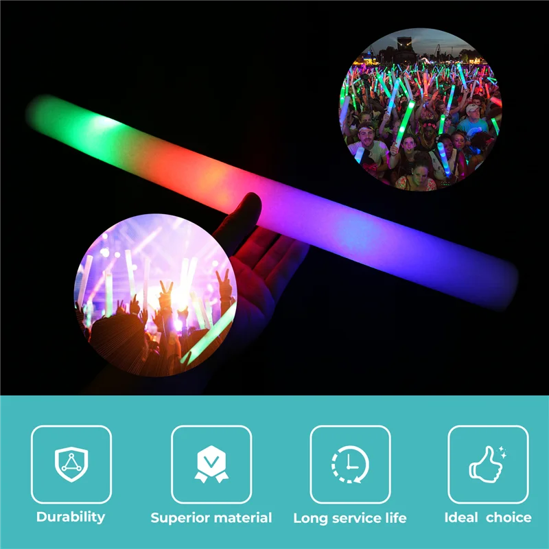 

20шт белые оптом красочные светодиодные светящиеся палочки RGB светодиодные светящиеся пенопластовые палочки Cheer Tube темный свет