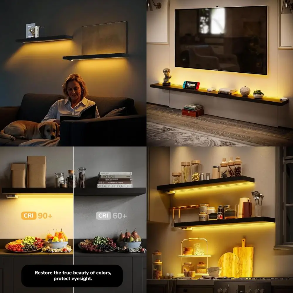 

Modern LED-Lit Wall Shelves, Set of 2, for Home Decor in Black, 31