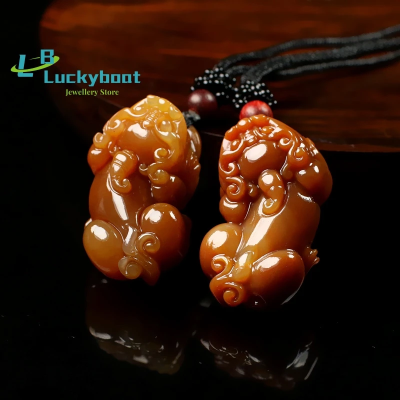 Yellow Dragon Jade Pixiu Natural Genuine Jade Piqiu Men\'s and Women\'s Couples Lucky Jade Pendant