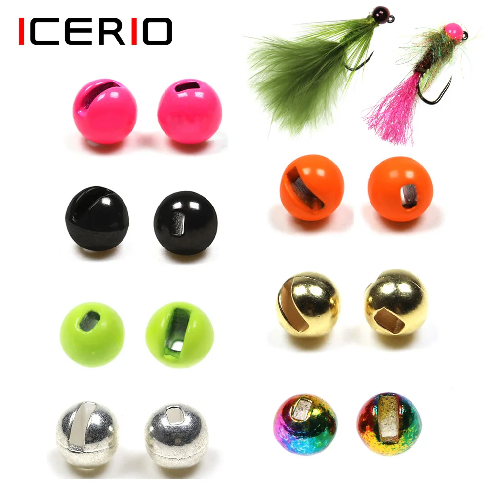 ICERIO 20PCS UV Glow Slotted Tungsten Beads Fly Tying Material For Fast Sink Jig Nymph Wolly Bugger Scud Bead Head Fishing Lure