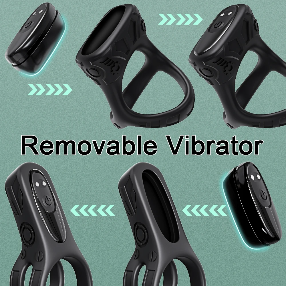 APP Vibrating Cock Ring for Men Silicone Penis Ring with Removable Vibrator Ejaculation Delay Sex Toy for Couples Game