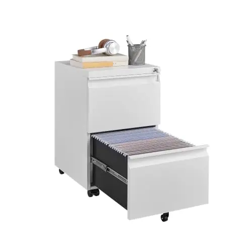 2 Drawer Metal File Cabinet, Fully Assembled Locking Filing Cabinet with Anti-Tipping Wheels, Quiet Slide, Heavy-Duty